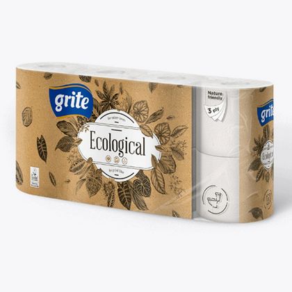 Бумага туалетная GRITE Ecological (1х8) 3 слоя
