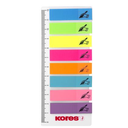 Закладки пласт. "Kores. Sign here" 12*45 мм, 8 цв.*25 шт., с линейкой, ассорти