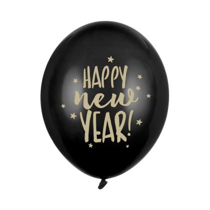 Шар воздушный "Happy New Year" 30 см, 6 шт./упак., черный