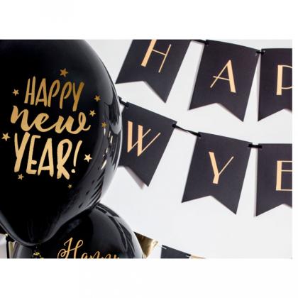 Шар воздушный "Happy New Year" 30 см, 6 шт./упак., черный