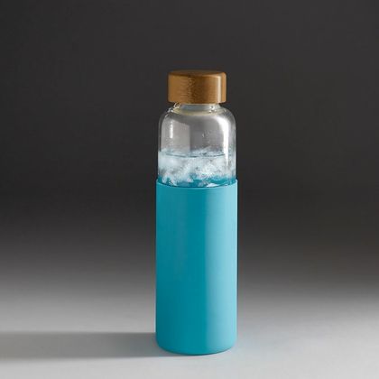 Бутылка д/воды 600 мл. "Dakar" стекл./бамбук, прозрачный/голубой