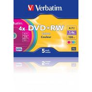 диск DVD+RW 4,7 Гб перезапис. 2-4х.Slim Verbatim цветн.(5шт)