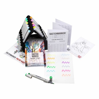 Маркер перм., худ. "Sketchmarker Basic 3" двусторонний, набор 12 шт. + сумка-органайзер