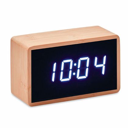 Часы-будильник LED настольные "Miri Clock" с индикацией температуры, бамбук., коричневый