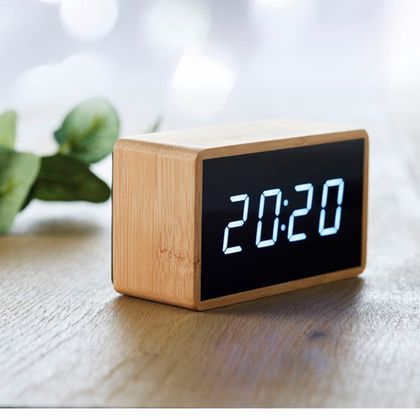 Часы-будильник LED настольные "Miri Clock" с индикацией температуры, бамбук., коричневый