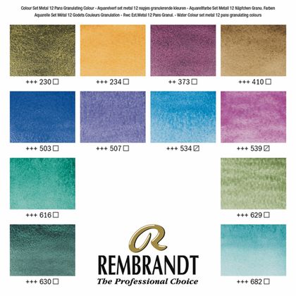Краски акварельные "Rembrandt" набор 12 цв. гран., кюветы
