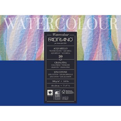 Блок-склейка бумаги для акварели "Watercolour" 25% хлопок, хол. пресс, 18*24 см, 300 г/м2, 20 л.