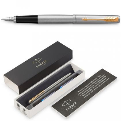 Ручка перьевая M "Jotter Stainless Steel GT" метал., подарочн. упак., серебристый/золотистый, патрон синий