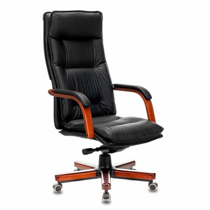 Кресло д/руководителя Бюрократ T-9927WALNUT/BLACK черный кожа крестовина дерево