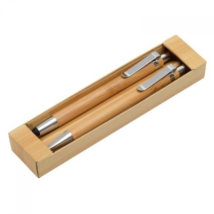 Набор ручка шарик/автомат+карандаш механ. "Double Bamboo" коричневый, дерев. футляр