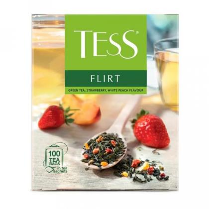 Чай "Tess" 25 пак*1,5 гр., зеленый, с белым персиком и клубникой, Flirt