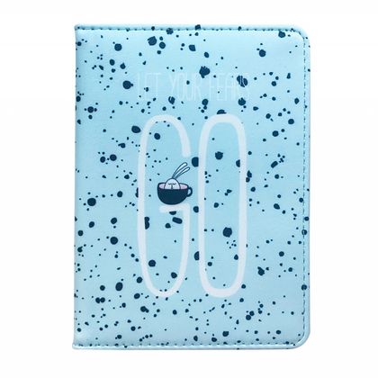 Обложка д/паспорта "Bunny точки" кожзам., блистер, голубой/разноцветный