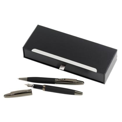 Набор ручек шарик/автомат+перьевая "Black Elegance" пласт./метал., подарочн. упак., черный/серебристый
