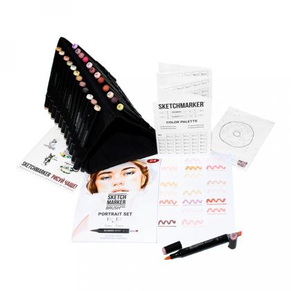 Маркер перм., худ. "Sketchmarker Brush Portrait Set" двусторонний, набор 24 шт. + сумка-органайзер