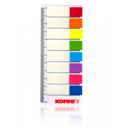 Закладки пласт. "Kores" 12*45 мм, 8 цв.*15 шт., с линейкой, ассорти