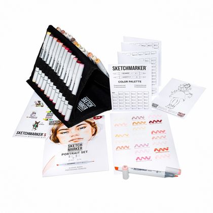 Маркер перм., худ. "Sketchmarker Portrait Set" двусторонний, набор 24 шт. + сумка-органайзер
