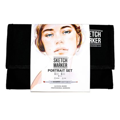 Маркер перм., худ. "Sketchmarker Portrait Set" двусторонний, набор 24 шт. + сумка-органайзер