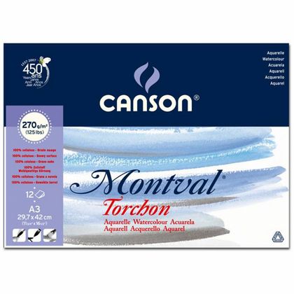 Блок-склейка бумаги для акварели "Montval" 270г/м 18*25см, снежное зерно, 12л