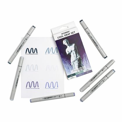 Маркер перм., худ. "Sketchmarker Cool Gray" двусторонний, набор 6 шт.