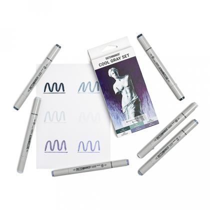 Маркер перм., худ. "Sketchmarker Cool Gray" двусторонний, набор 6 шт.