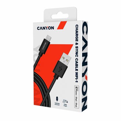 Кабель CNS-MFICAB01B (Lightning to USB cable) CANYON Charge & Sync MFI 1m, Dark