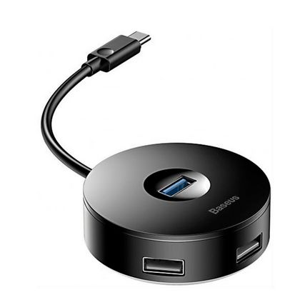 комп. Hub Baseus Round box HUB adapter (Type-C to USB3.0*1+USB2.0*3) 10cm Black (CAHUB-G01)