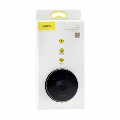 комп. Hub Baseus Round box HUB adapter (Type-C to USB3.0*1+USB2.0*3) 10cm Black (CAHUB-G01)