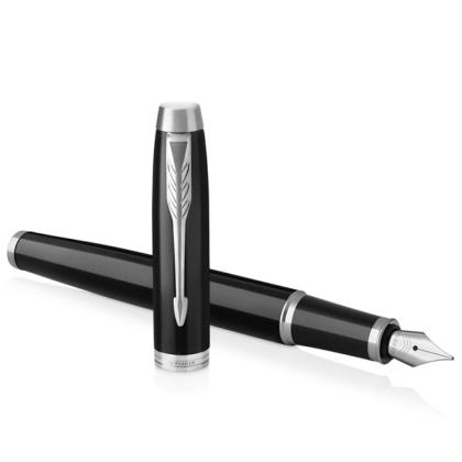 Ручка перьевая F "IM Black Lacquer CT" метал., подарочн. упак., черный/серебристый, патрон синий
