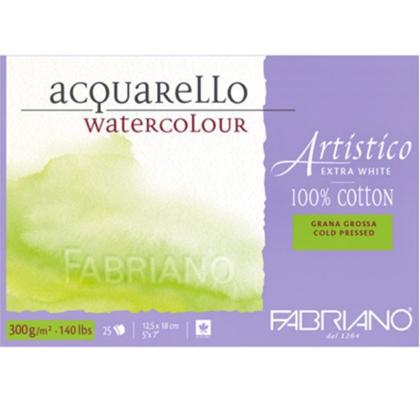 Блок-склейка бумаги для акварели "Artistico Extra White" 100% хлопок, хол. пресс, 12,5*18 см, 300 г/м2, 25 л.