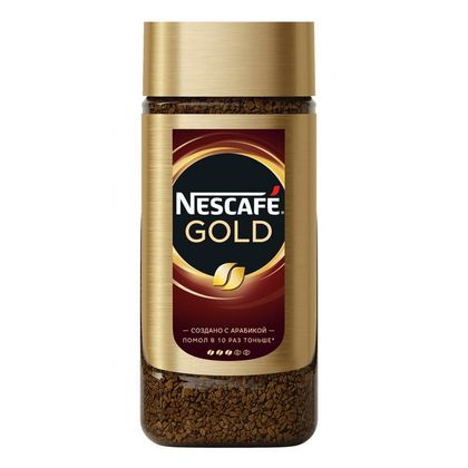 Кофе "Nescafe" натур. растворим. сублимир. с доб.натур.жар.кофе, 190 гр., стекл./б, Gold