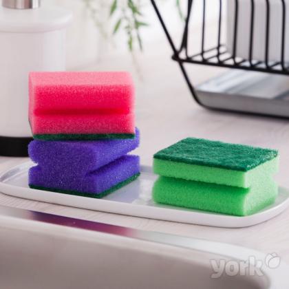 Губка кухонная для мытья посуды York профилированная 80*60*43 мм, 5шт/уп.