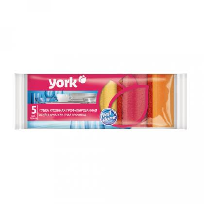 Губка кухонная для мытья посуды York профилированная 80*60*43 мм, 5шт/уп.