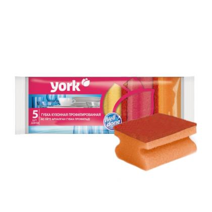 Губка кухонная для мытья посуды York профилированная 80*60*43 мм, 5шт/уп.