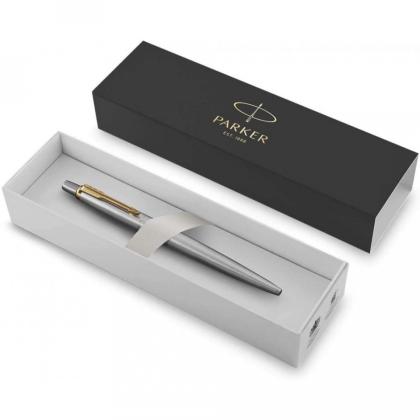 Ручка шарик/автомат "Jotter Stainless Steel GT" 1 мм, метал., подарочн. упак., серебристый/золотистый, стерж. синий