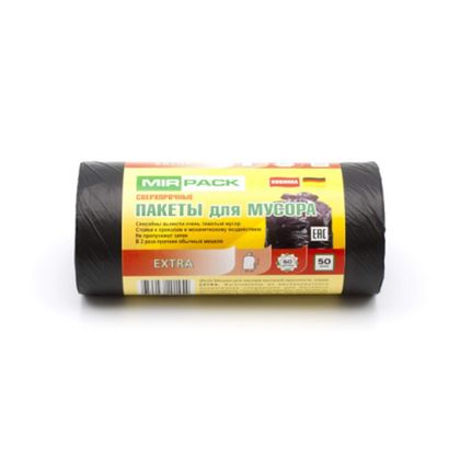Мешки для мусора 120л 10шт/рулон ПВД Mirpack Extra 48мкм 70*110см цв.черный