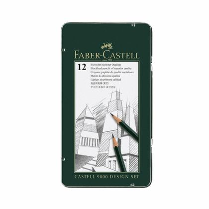 Карандаш чернографитный "Castell 9000" 4B-6H, 12 шт в металлическом футляре