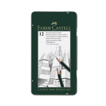 Карандаш чернографитный "Castell 9000" 8B-2H, 12 шт в металлическом футляре