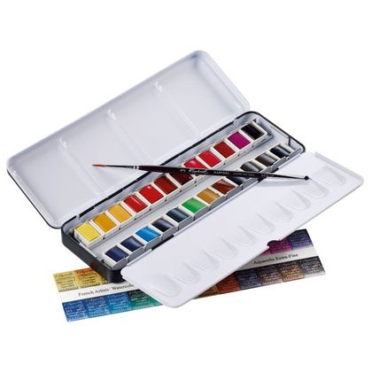 Краски акварельные "l’Aquarelle" набор 24 цв., полукюветы, металл. пенал