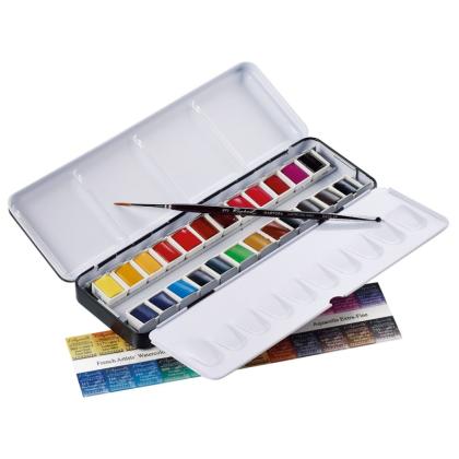 Краски акварельные "l’Aquarelle" набор 24 цв., полукюветы, металл. пенал