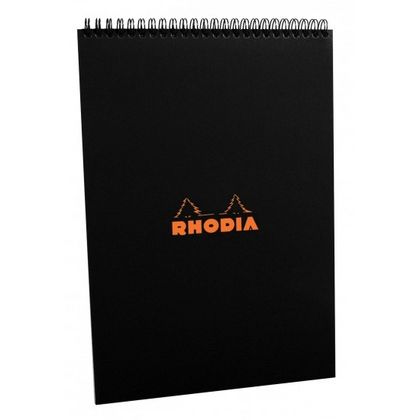 Блокнот А5 148*210 мм, 80 л., в клетку "Rhodia" спираль сверху, обл. карт., черный