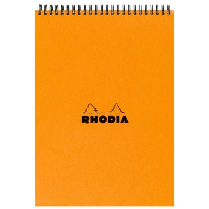 Блокнот А5 148*210 мм, 80 л., в клетку "Rhodia" спираль сверху, обл. карт., черный