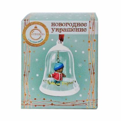 Украшение новогоднее "Мишка на коньках" 5*5*7,5 см, стекл./полирезин., упак., красный/прозрачный