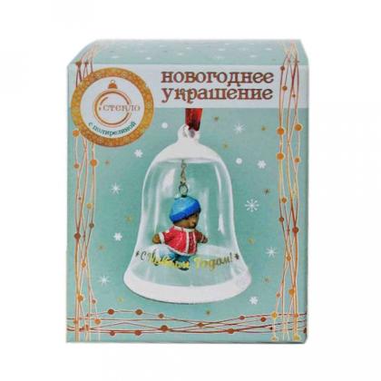 Украшение новогоднее "Мишка на коньках" 5*5*7,5 см, стекл./полирезин., упак., красный/прозрачный