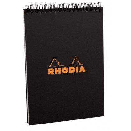 Блокнот А6 105*148 мм, 80 л., в клетку "Rhodia" спираль сверху, обл. карт., черный