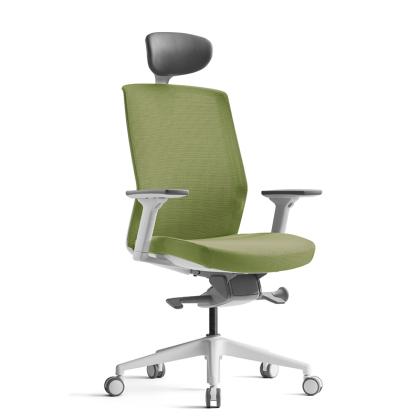 Кресло д/руководителя BESTUHL J1, бел. рама, регулир. подголовн., регул. подлокотн., спинка-сетка, сиденье-ткань, крест.-пластик, зеленый 