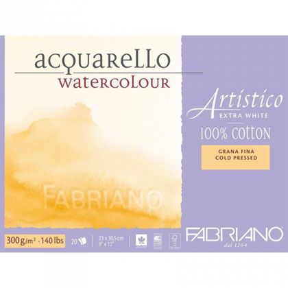Блок-склейка бумаги для акварели "Artistico Extra White" 100% хлопок, хол. пресс, 23*30,5 см, 300 г/м2, 20 л.