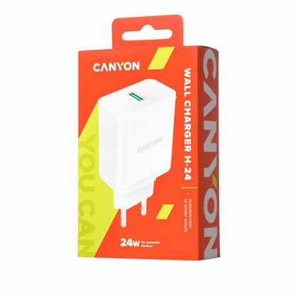 Адаптер питания CANYON CNE-CHA24W QC3.0 24W 100V-240V 18W Output: 5V/3A,9V/2.67A,12V/2A, белый