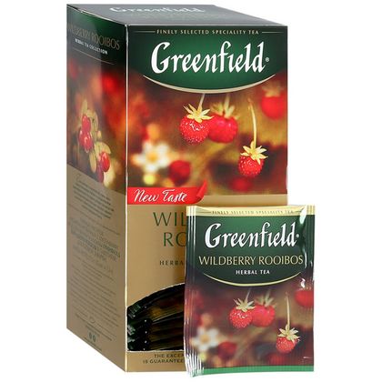 Чай "Greenfield" 25 пак*1,5 гр., черный, с кусочками земляники и клюквы, Wildberry Rooibos