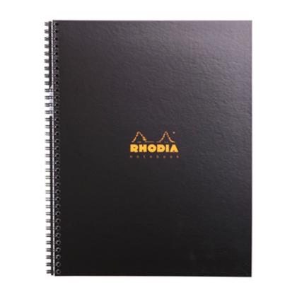 Блокнот А4+, 80 л., в клетку "Rhodia" спираль сбоку, микроперфорац., черный