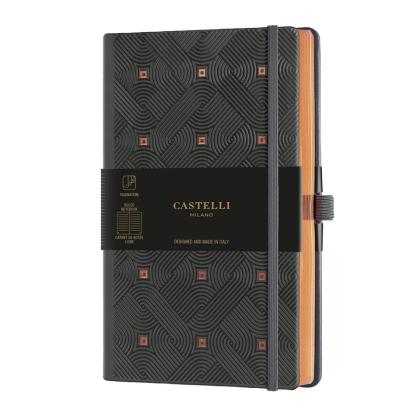 Блокнот А5 130*210 мм., 96 л., тонир., лин. "Baroque Copper" обл. искусств. матер., на резинке, черный/медный, срез медный